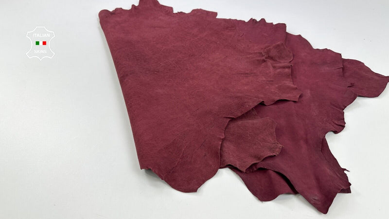 WASHED NUBUCK WINE BORDEAUX ANTIQUED Lambskin leather 2 skins 12+sqf 1.1mm C2240