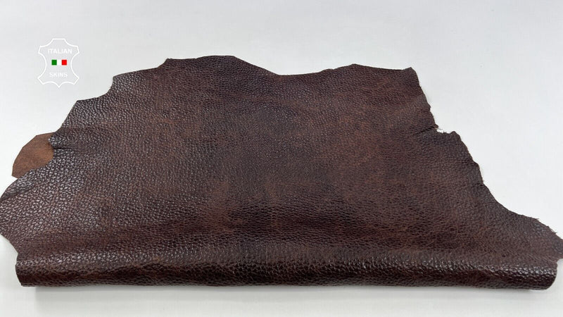 CHESTNUT BROWN ANTIQUED GRAINY Italian Goatskin leather hides 7+sqf 0.9mm #C1950