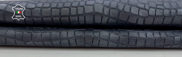 SILVER GREY CROCODILE EMBOSSED PRINT ON Thin Soft Goat leather 4sqf 0.5mm C1017