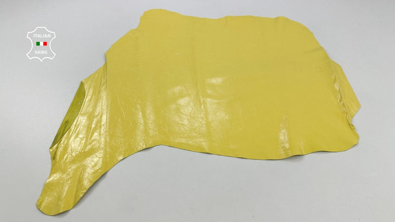 LIGHT YELLOW PATENT CRINKLED Soft Italian Lambskin leather hide 5sqf 0.9mm C2371