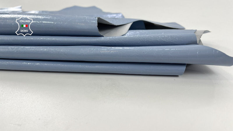 LIGHT BLUE COATED CRINKLE SHINY Soft Goatskin leather 2 skins 10sqf 0.9mm #C1444