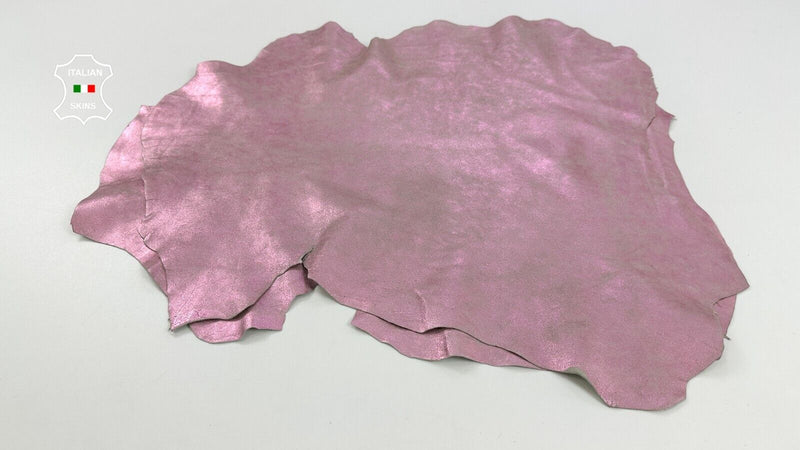 METALLIC PINK VINTAGE USED LOOK Soft Lambskin leather 2 skins 5sqf 0.7mm #C2709