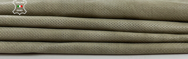 KHAKI GREEN DISTRESSED PINHOLES PERFORATED Soft Lamb leather 6sqf 0.8mm #C1513