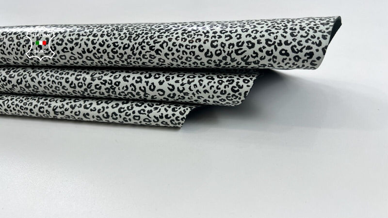 BLACK & WHITE LEOPARD PRINT ON COATED Thick Goatskin leather 5sqf 1.1mm #C1185