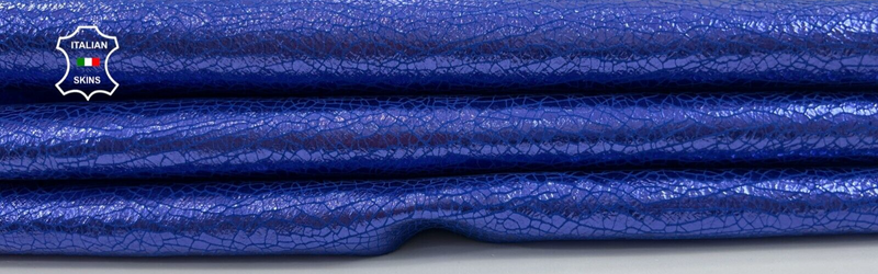 METALLIC BLUE CRACKED Thick Soft Italian Goatskin leather hide 4sqf 1.1mm #C1169