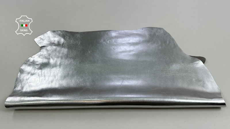 METALLIC SILVER SMOOTH Thick Italian Goatskin leather hides 5sqf 1.2mm #C3058