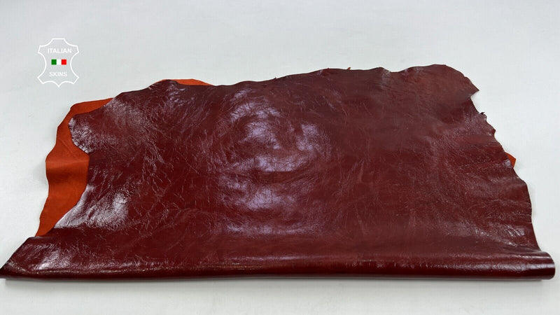 BRIC RED PATRENT SHINY CRINKLE Soft Italian Goatskin leather 7sqf 1.0mm #C1664