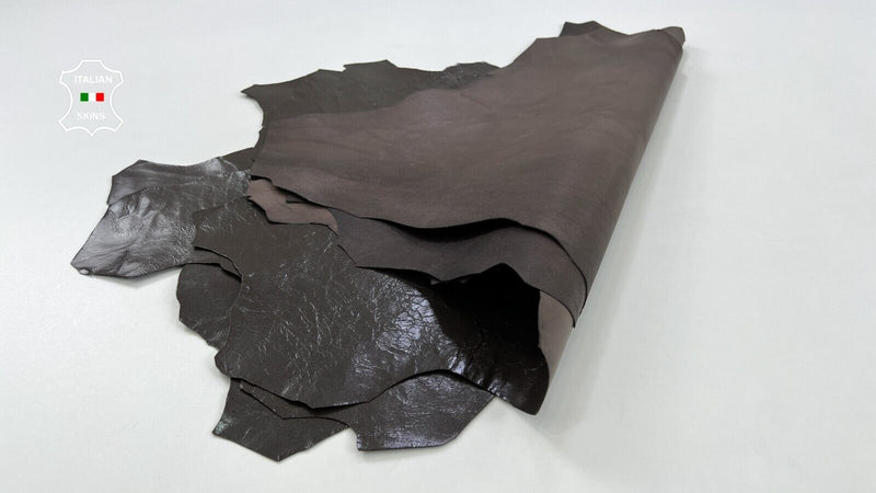 FAWN BROWN SHINY CRINKLED Thin Soft Italian Goat leather 3 skins 9sqf 0.6mm C821