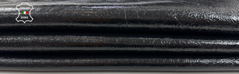 BLACK PATENT CRINKLE SHINY  Soft Italian Lambskin leather hides 6sqf 0.7mm C2286