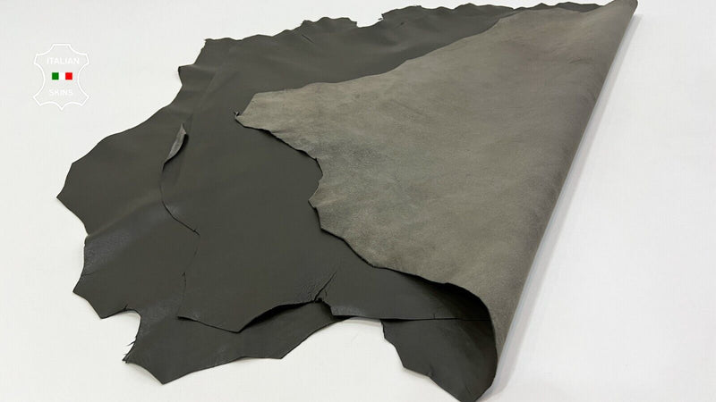 OLIVE GREEN ARMY Soft Italian Lambskin leather hides 2 skins 12sqf 0.7mm #C437