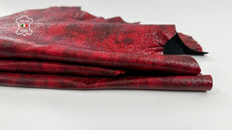 RED DISTRESSED ANTIQUED SHINY COATED Soft Lambskin Leather hide 5sqf 0.8mm C2393