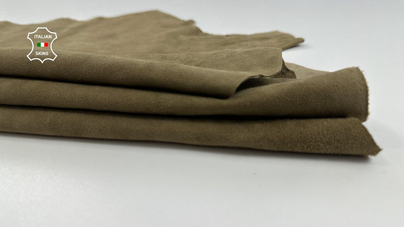 LIGHT KHAKI GREEN SUEDE Thin Soft Italian Lambskin leather 6sqf 0.5mm #C2273