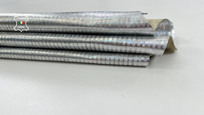 METALLIC HOLOGRAPHIC SILVER LINES PRINT Goatskin leather hides 5sqf 0.8mm C1218