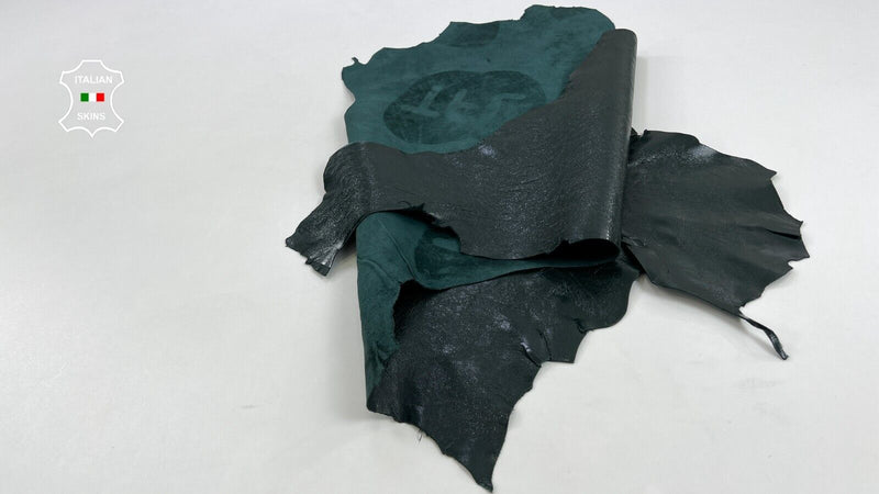 PINE GREEN CRINKLE SHINY COATED Soft Italian Goat leather hide 4sqf 0.8mm #C1604