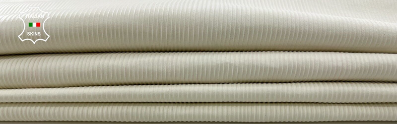 UNDYED WHITE LINES TEXTURED EMBOSSED PRINT Lamb leather 2 skins 14sqf 0.7mm C527