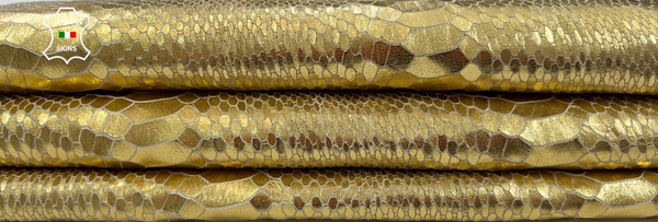 METALLIC GOLD SNAKE TEXTURED PRINT ON Soft Goatskin leather 3+sqf 1.0mm #C2085