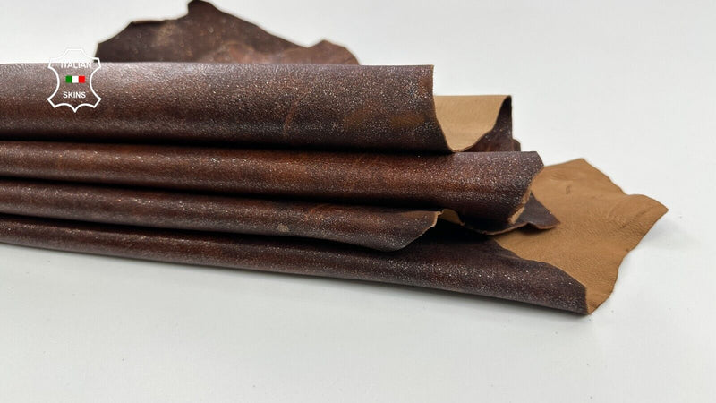 BURNT BROWN PEARLIZED DISTRESSED COATED Goat leather 4 skins 13+sqf 0.9mm C2366