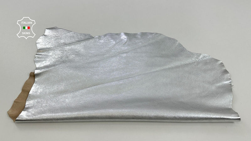 METALLIC SILVER ROUGH Italian Goatskin Goat leather hides skins 5sqf 1.0mm C2365