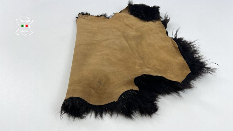 VERY DARK BROWN Hair On Soft Italian sheepskin Lamb shearling fur 15"x30" C1959