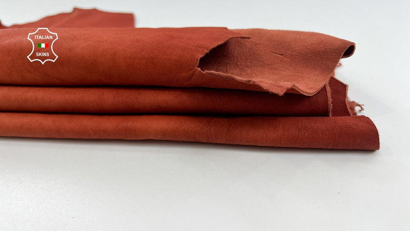 NATURAL FIRE ORANGE NAKED ANTIQUED Thick Soft Lambskin leather 6sqf 1.1mm C2051