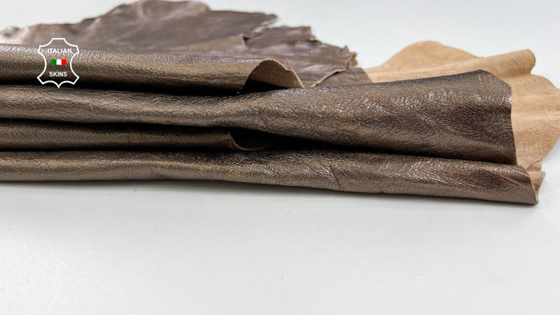 SILVER BROWN PEARLIZED ROUGH Thick Goatskin leather 2 skins 14sqf 1.4mm #C1934