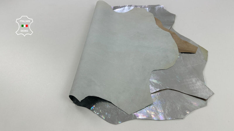 METALLIC HOLOGRAPHIC SILVER CRINKLED Goatskin leather 2 skins 9+sqf 1.0mm #C2925