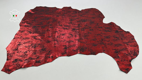 METALLIC RED CRACKED DISTRESSED ANTIQUED Lambskin leather hides 6sqf 0.8mm C2466