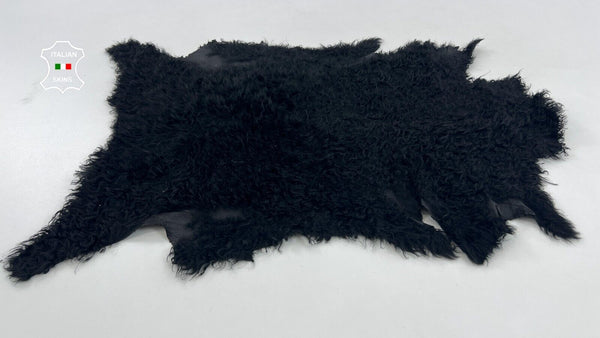 BLACK CURLY HAIR On sheepskin Shearling Leather hides fur 15"x24" #C1189