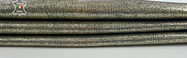METALLIC LIGHT GOLD CRACKED Soft Italian Goatskin leather hides 3sqf 0.9mm C1170
