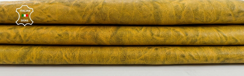 DIRTY YELLOW DISTRESSED ANTIQUED VINTAGE LOOK Thick Lamb leather 6sqf 1.1mm C738