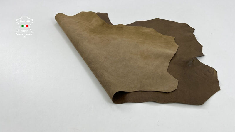 OLIVE BROWN DISTRESSED Thick Soft Italian Lambskin leather hides 3sqf 1.3mm C732