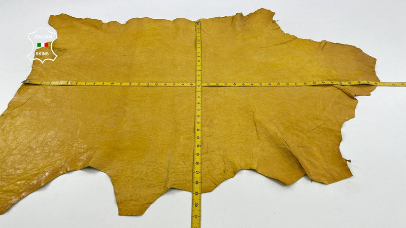 WRINKLED YELLOW VINTAGE LOOK VEGETABLE TAN Soft Lamb leather 8sqf 0.8mm #C1261