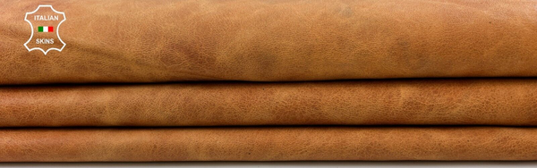 ORANGY TAN CRACKED VINTAGE LOOK Soft Italian Goatskin leather 7sqf 0.9mm C517