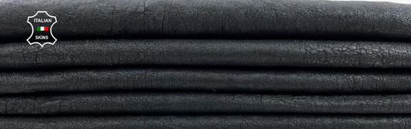 WASHED BLACK COATED SHINY ROUGH Thick Lamb leather 2 skins 10+sqf 1.6mm #C1214