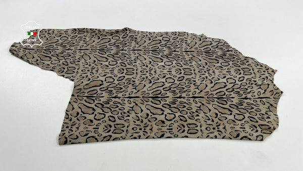 BEIGE LEOPARD PRINT ON Soft Italian STRETCH Lambskin leather 3+sqf 0.7mm C1514