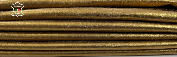 METALLIC BRASS CRINKLED Thick Soft Lambskin leather 2 skins 14sqf 1.1mm #C2697