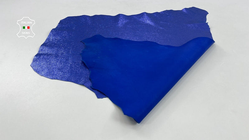 METALLIC BLUE CRACKED Thick Soft Italian Goatskin leather hide 4sqf 1.1mm #C1169