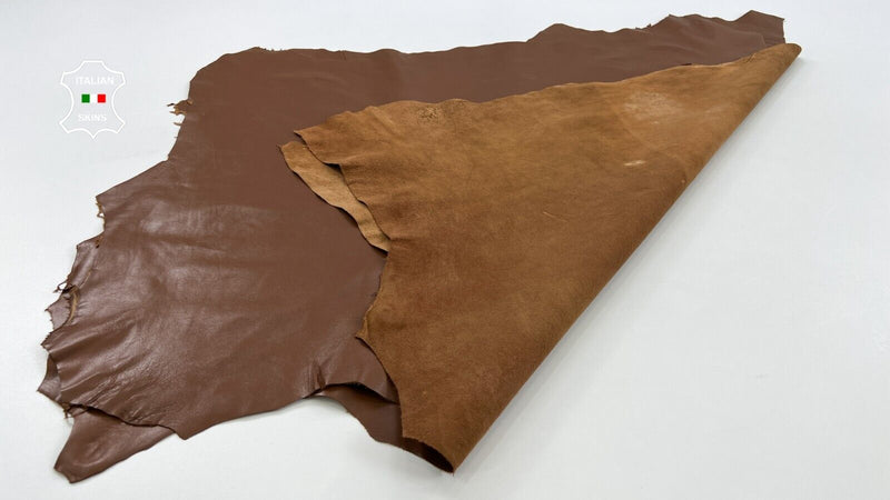 MEDIUM BROWN Thin Soft Italian Lambskin leather hide 2 skins 12+sqf 0.6mm #C1257