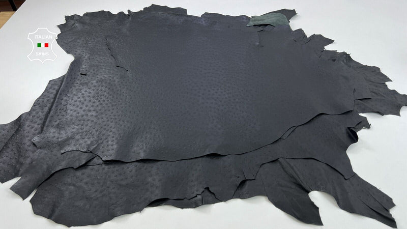 BLACK OSTRICH PRINT EMBOSSED On Soft Lambskin leather 5 skins 30sqf 0.7mm #C778