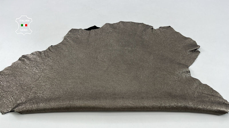 WASHED METALLIC PEWTER ROUGH Thick italian Lambskin leather 6sqf 1.6mm #C1175