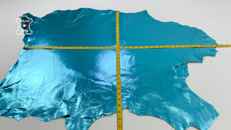 METALLIC  TURQUOISE BLUE Thin Soft Lambskin leather 2 skins 10+sqf 0.6mm #C2429