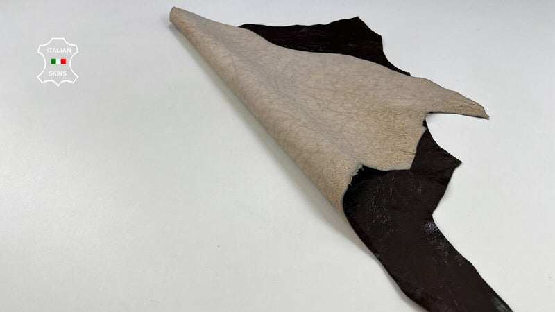 DARK BROWN PATENT CRINKLED Italian Goatskin Goat leather hides 4sqf 1.0mm #C2108