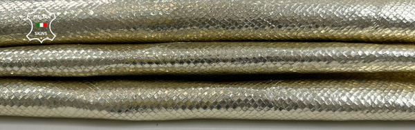 METALLIC LIGHT GOLD SNAKE PRINT ON Soft Lambskin leather hides 6sqf 1.0mm C2487