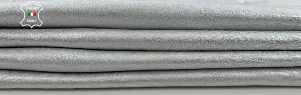 METALLIC SILVER WASHED ROUGH Thick Soft Lamb leather 2 skins 10sqf 1.6mm #C1320