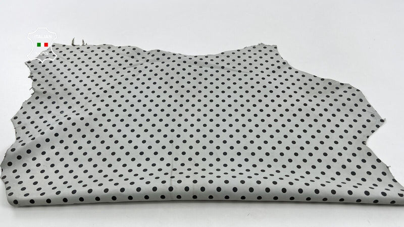 GREY POIS POLKA DOTS PRINT Thick Soft Italian Lambskin leather 6sqf 1.1mm #C1084