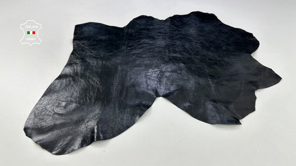 ANTHRACITE BLACK COATED SHINY CRINKLE Italian Goatskin leather 4+sqf 0.9mm C2183