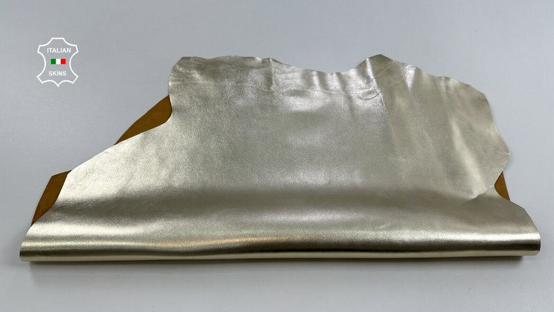 METALLIC LIGHT GOLD SMOOTH Thick Italian Goatskin leather hide 4+sqf 1.4mm C3059