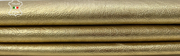 METALLIC GOLD CRINKLED ROUGH Soft Italian Goatskin leather hides 5sqf 1.0mm #C17