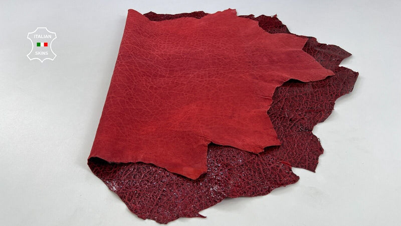 PATENT RED ANTIQUED TEXTURED Italian Goatskin Goat leather 7+sqf 1.0mm #C1775