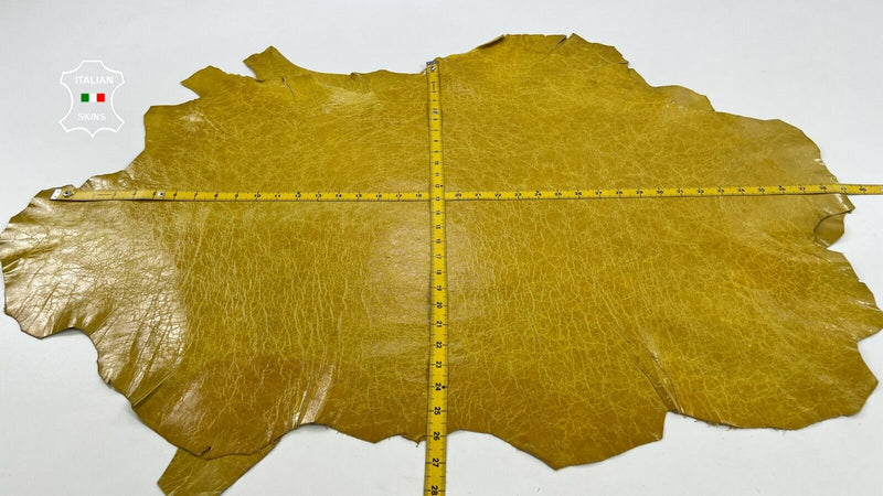 MUSTARD YELLOW CRACKED VINTAGE LOOK Thin Goat leather 2 skins 10+sqf 0.6mm C1212